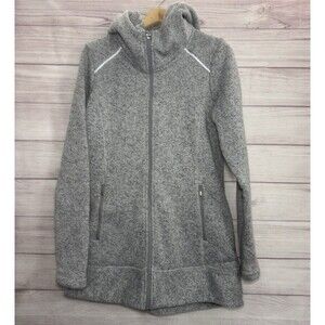 Athleta Gray Black Knit Full Zip Hoodie Fleece Sweatshirt Women's Size Large